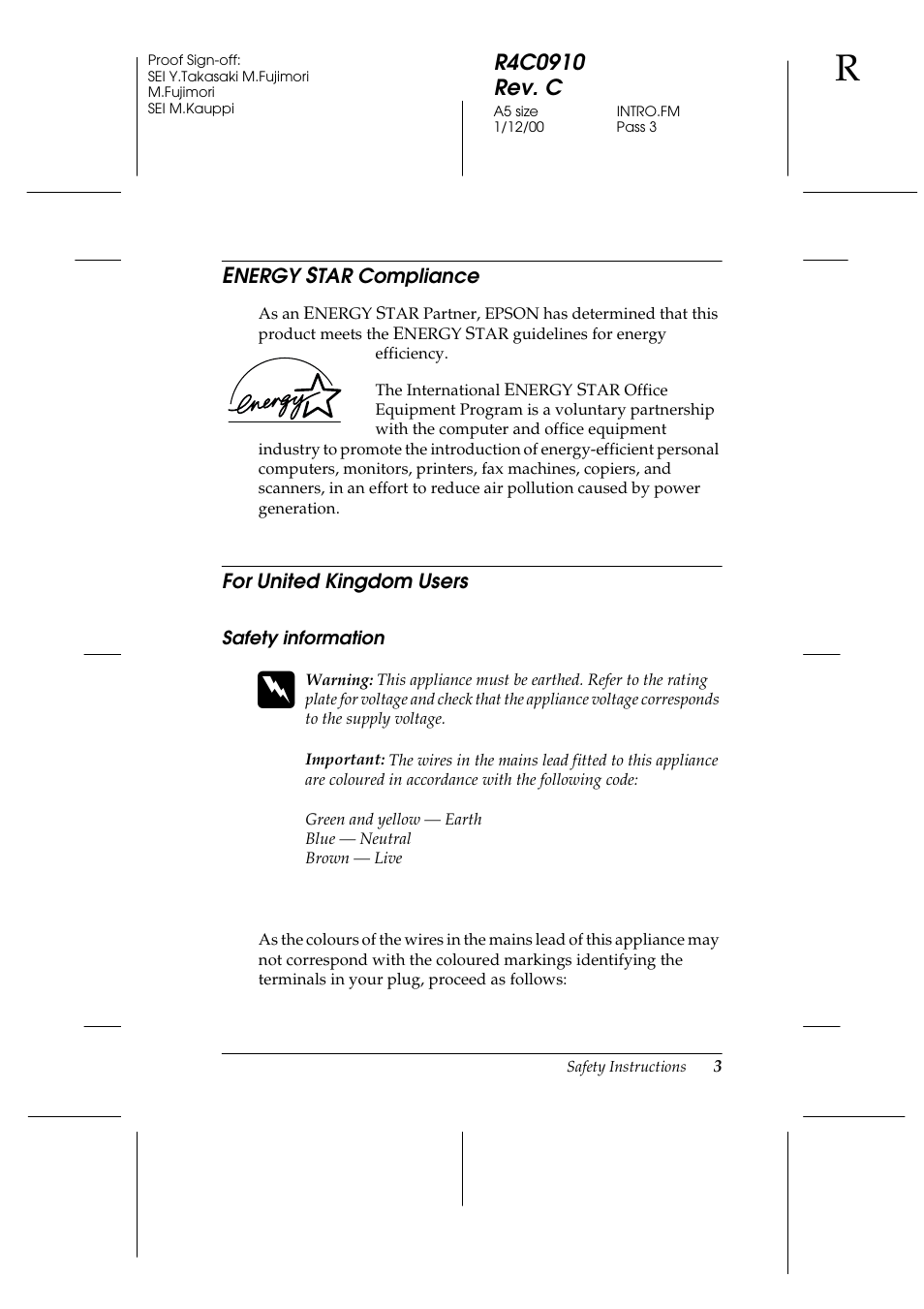 Energy star compliance, For united kingdom users, Safety information | Energy star compliance for united kingdom users | Epson 1600 User Manual | Page 13 / 215