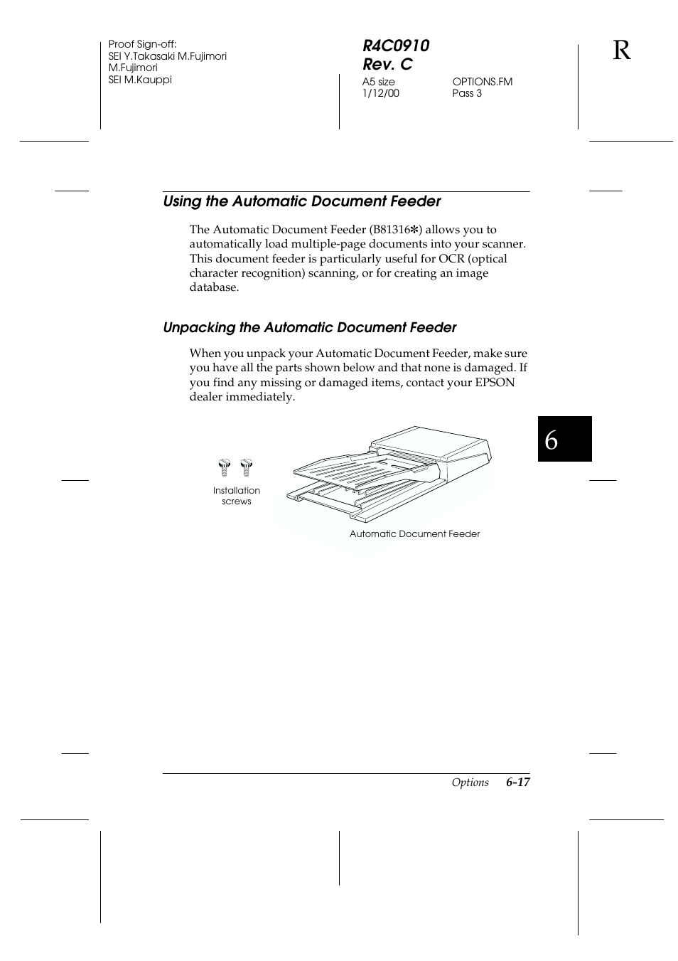 Using the automatic document feeder, Unpacking the automatic document feeder, Using the automatic document feeder -17 | Unpacking the automatic document feeder -17 | Epson 1600 User Manual | Page 131 / 215