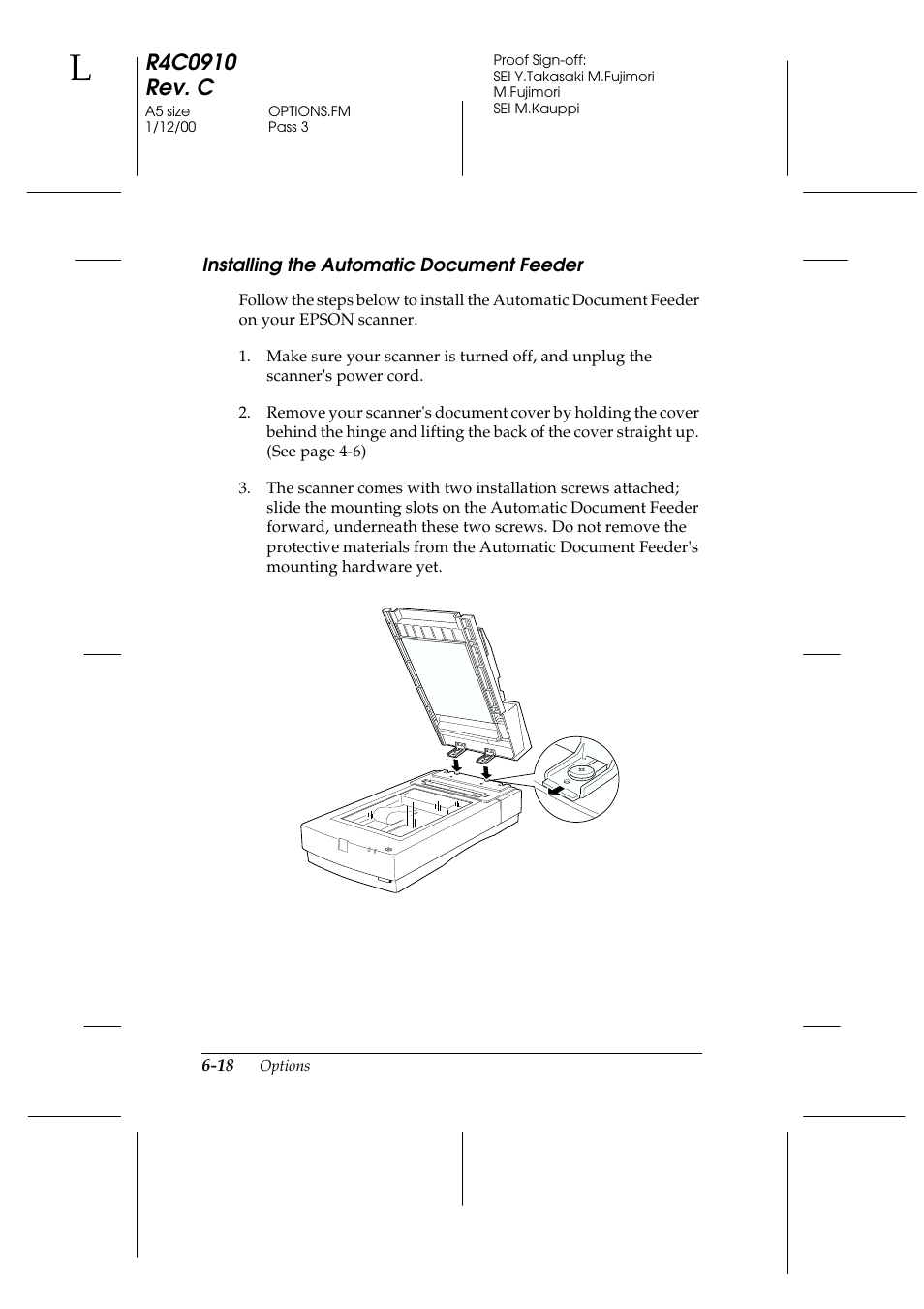 Installing the automatic document feeder, Installing the automatic document feeder -18 | Epson 1600 User Manual | Page 132 / 215