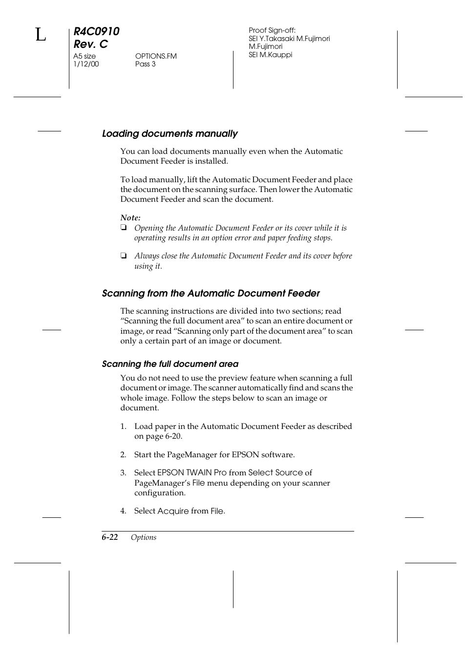 Loading documents manually, Scanning from the automatic document feeder, Scanning the full document area | Epson 1600 User Manual | Page 136 / 215