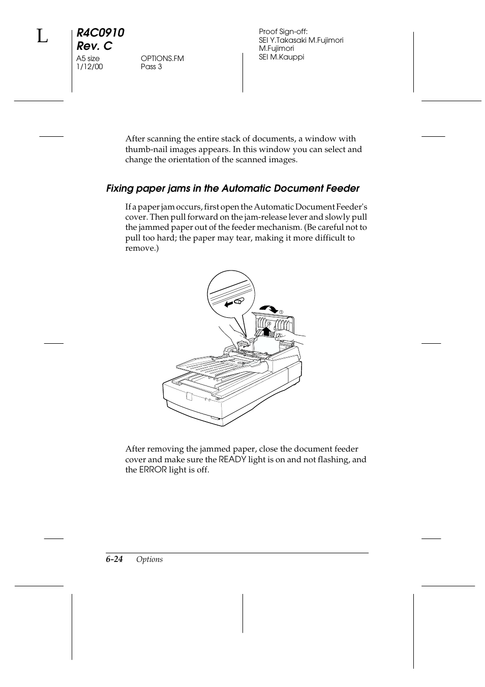 Fixing paper jams in the automatic document feeder | Epson 1600 User Manual | Page 138 / 215