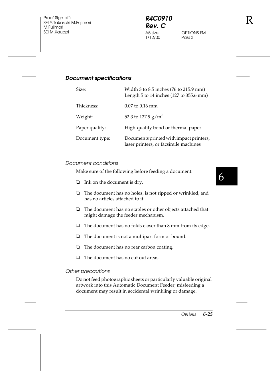 Document specifications, Document specifications -25 | Epson 1600 User Manual | Page 139 / 215