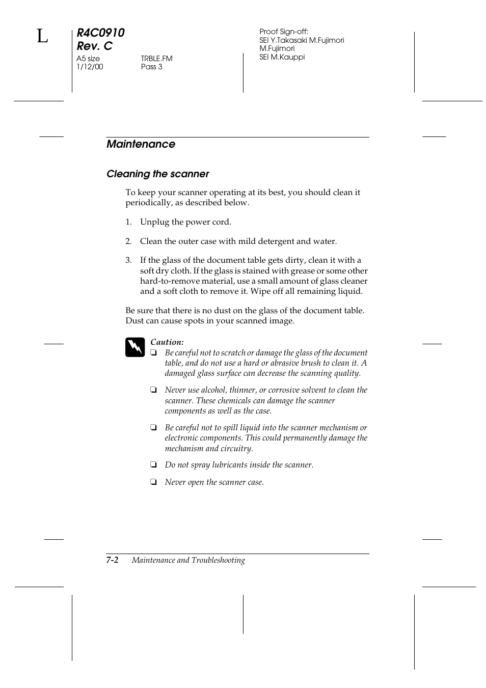 Maintenance, Cleaning the scanner, Maintenance -2 | Cleaning the scanner -2 | Epson 1600 User Manual | Page 148 / 215