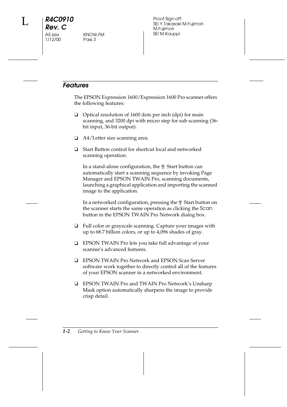 Features, Features -2 | Epson 1600 User Manual | Page 16 / 215
