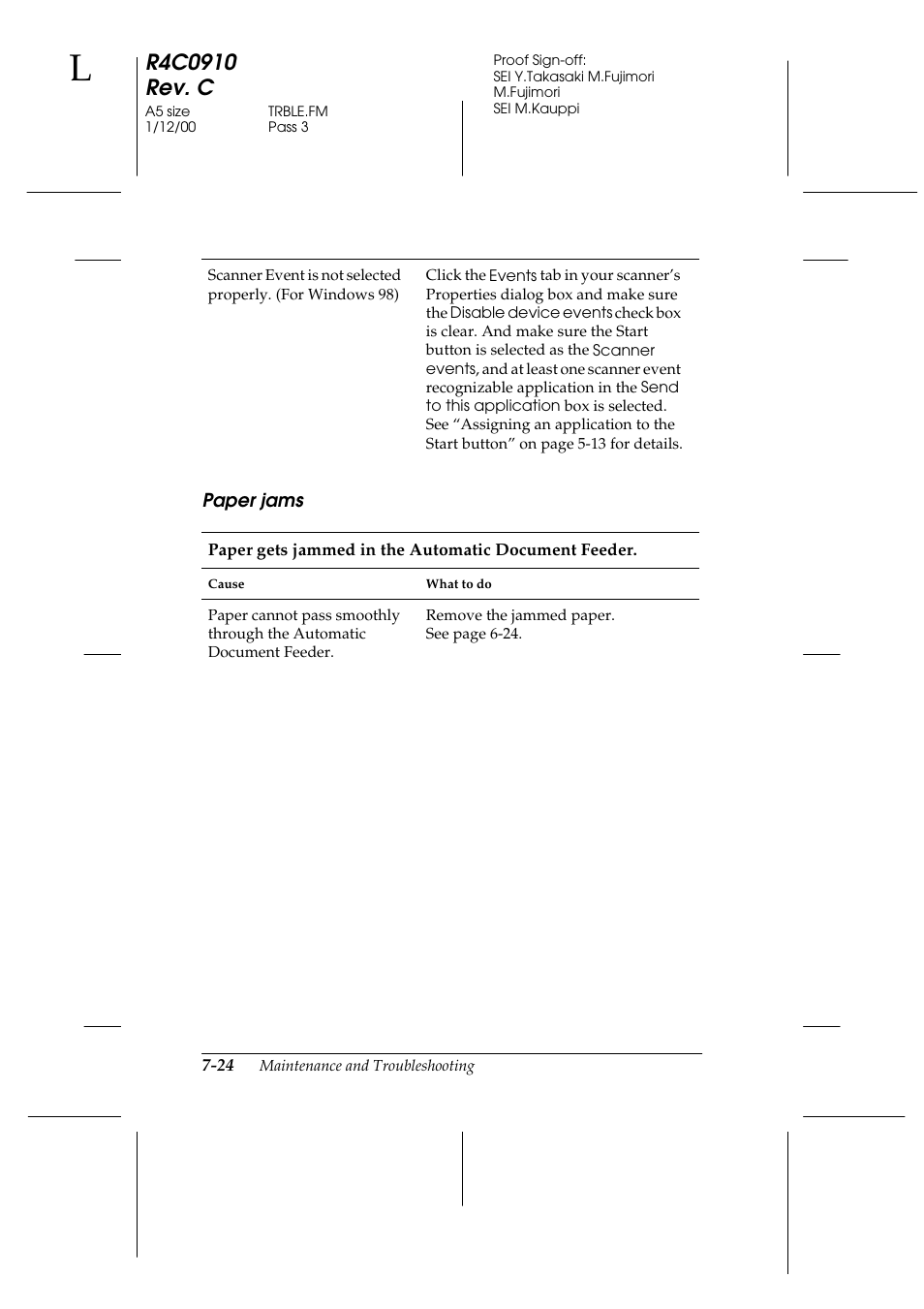 Paper jams, Paper jams -24 | Epson 1600 User Manual | Page 170 / 215