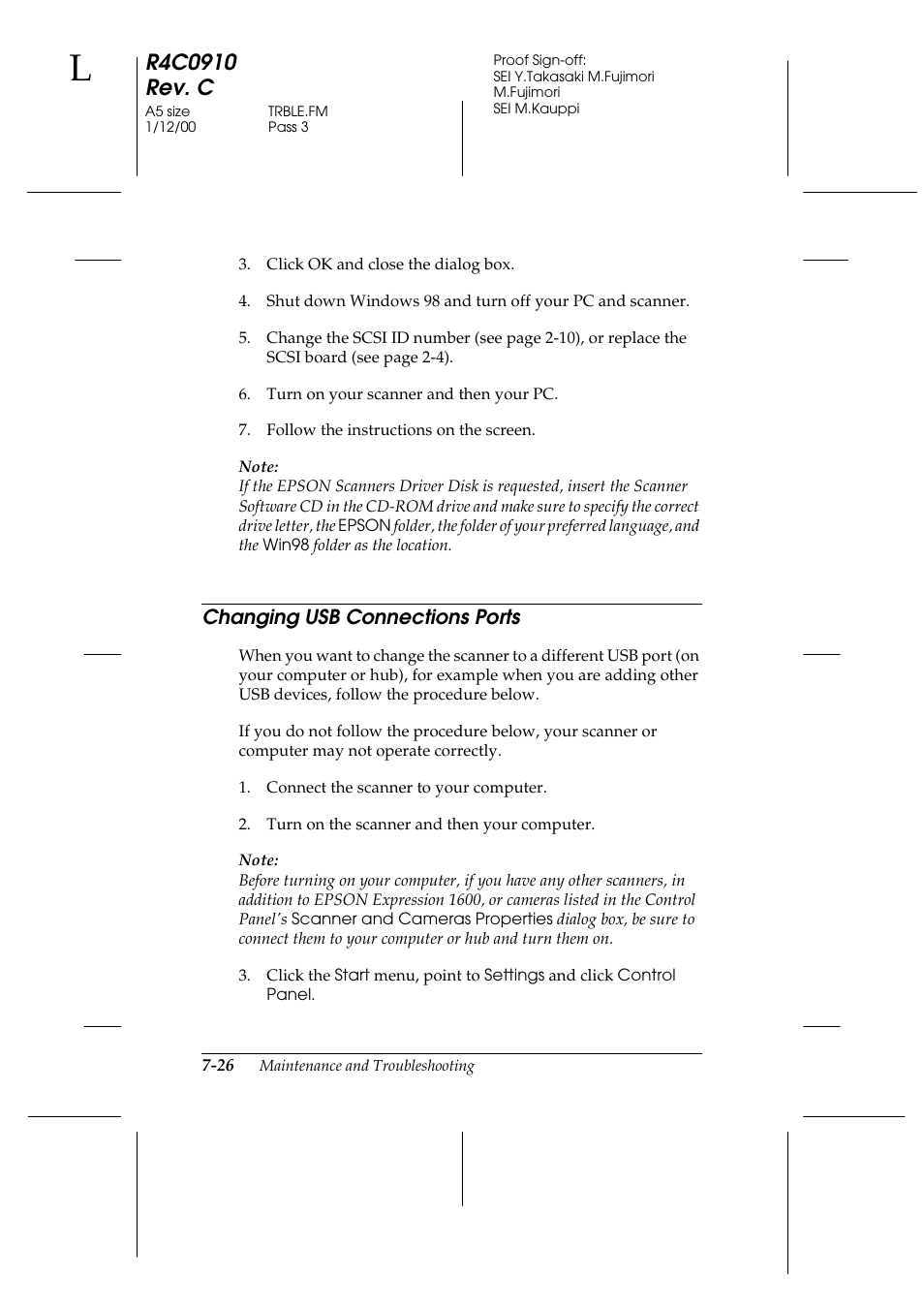 Changing usb connections ports, Changing usb connections ports -26 | Epson 1600 User Manual | Page 172 / 215
