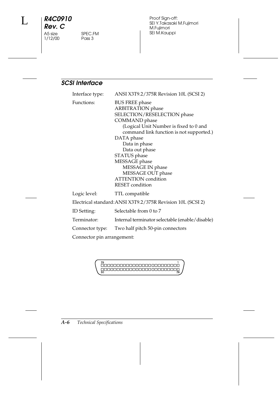 Scsi interface | Epson 1600 User Manual | Page 186 / 215