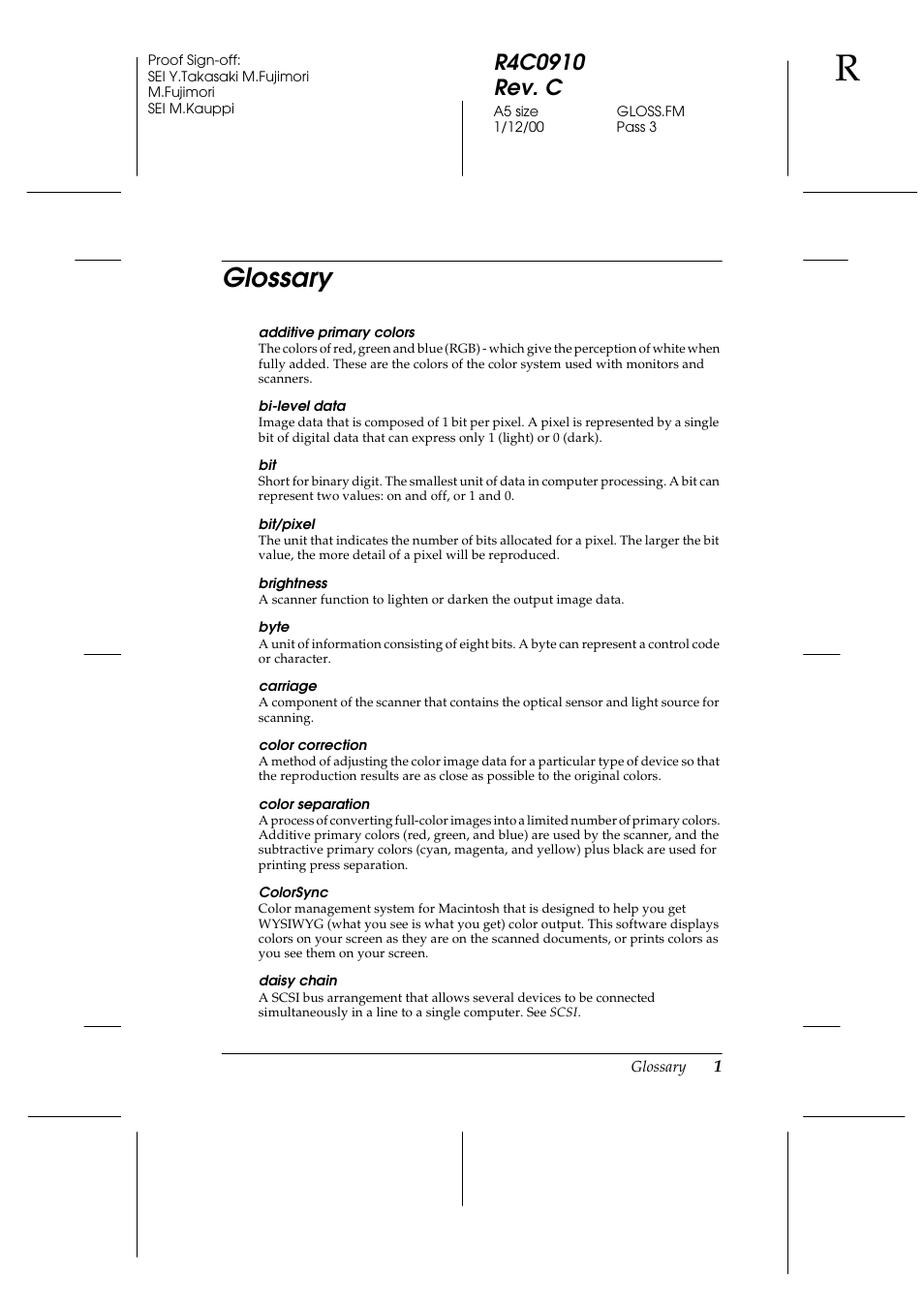 Glossary | Epson 1600 User Manual | Page 203 / 215