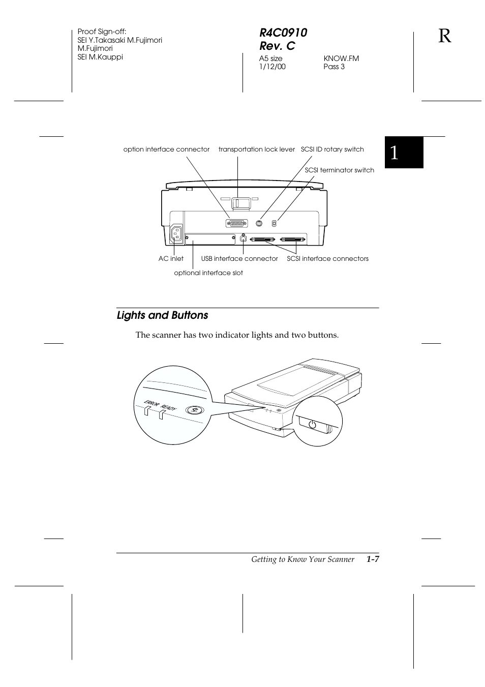 Lights and buttons, Lights and buttons -7 | Epson 1600 User Manual | Page 21 / 215