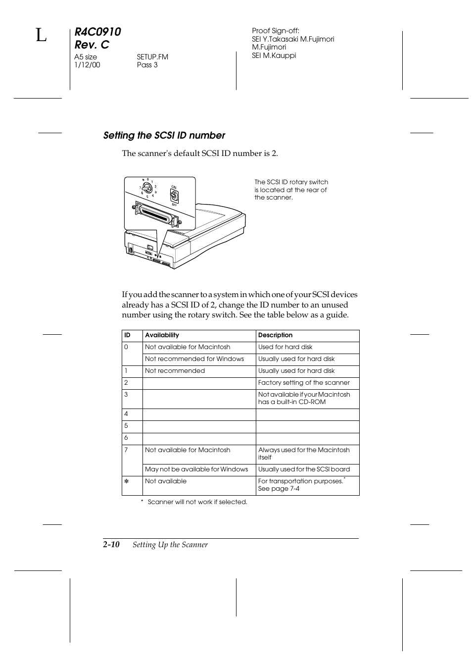 Setting the scsi id number, Setting the scsi id number -10 | Epson 1600 User Manual | Page 34 / 215