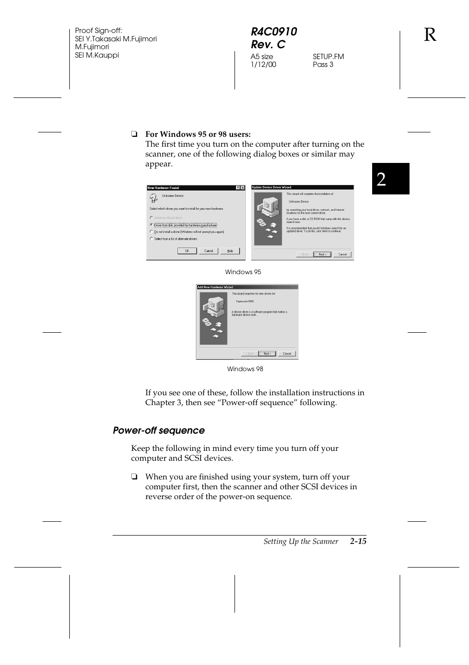 Power-off sequence, Power-off sequence -15, The start button feature -2 | Epson 1600 User Manual | Page 39 / 215