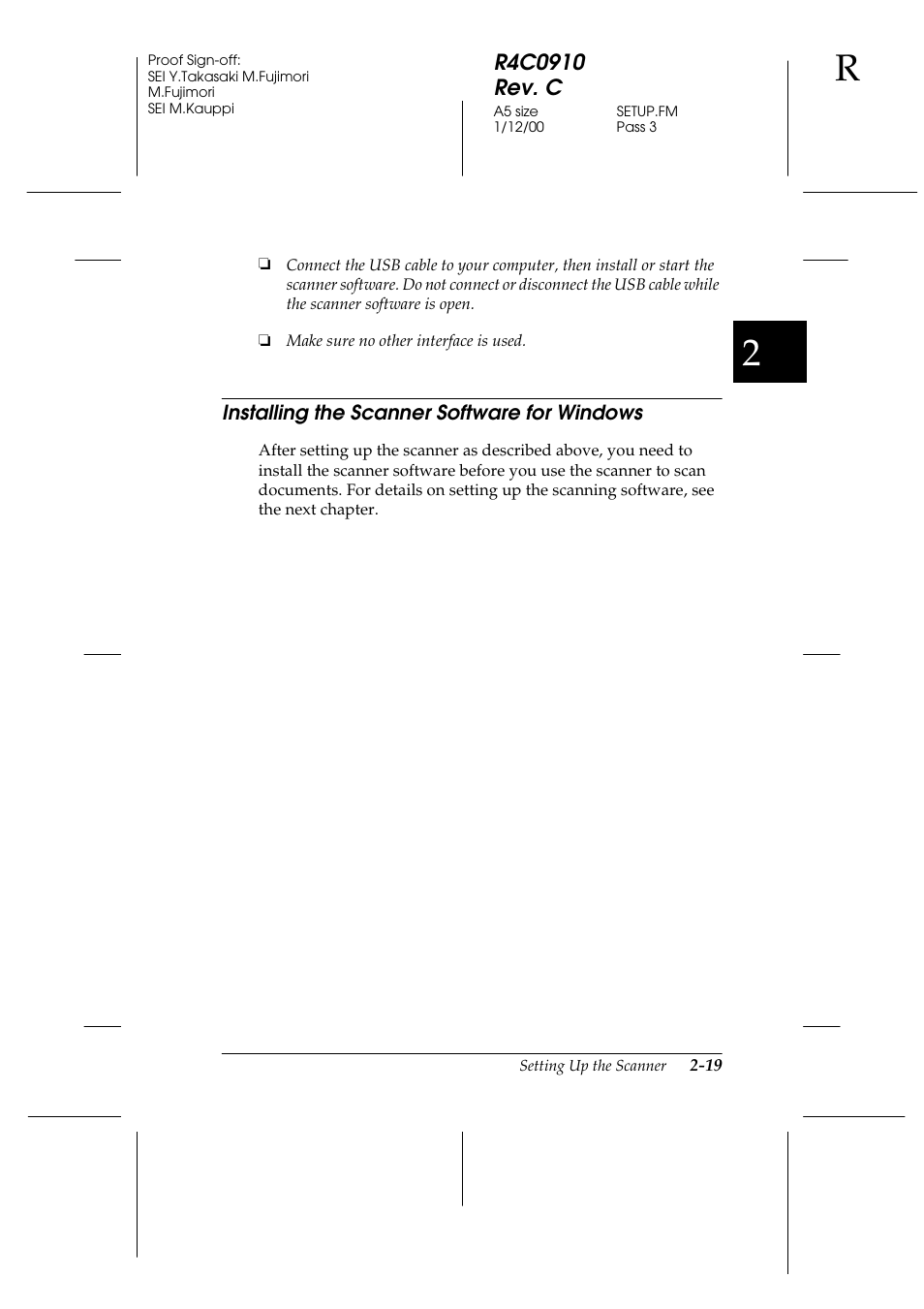 Installing the scanner software for windows, Installing the scanner software for windows -19 | Epson 1600 User Manual | Page 43 / 215