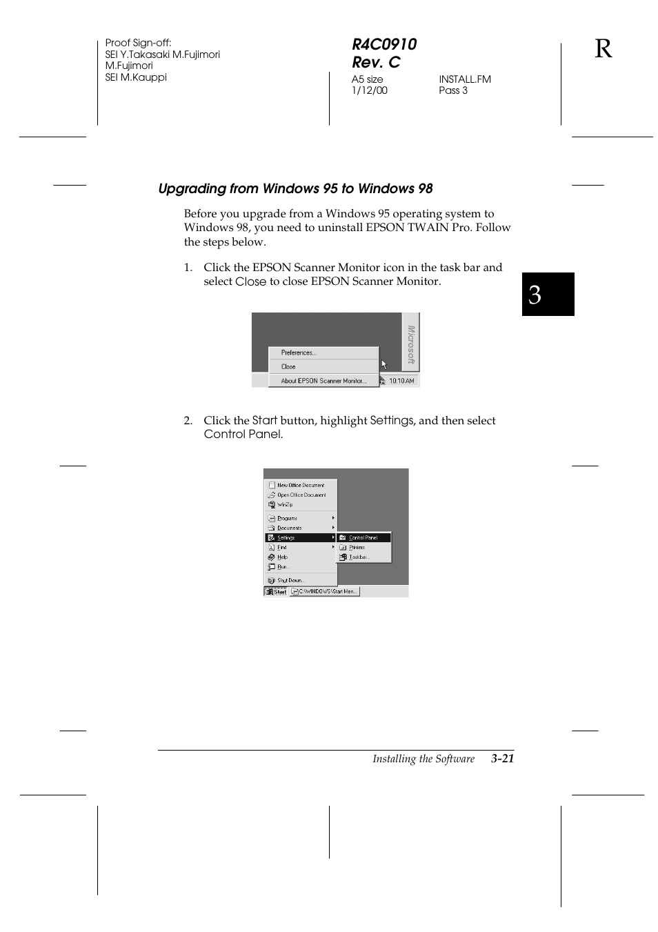 Upgrading from windows 95 to windows 98, Upgrading from windows 95 to windows 98 -21 | Epson 1600 User Manual | Page 65 / 215