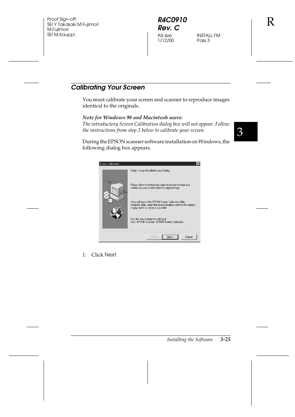 Calibrating your screen, Calibrating your screen -25 | Epson 1600 User Manual | Page 69 / 215