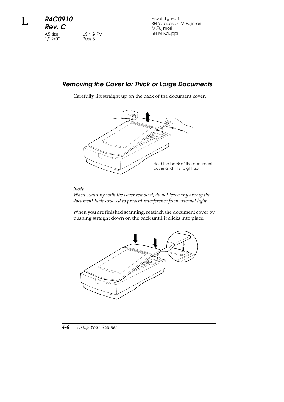 Removing the cover for thick or large documents, Removing the cover for thick or large documents -6 | Epson 1600 User Manual | Page 80 / 215