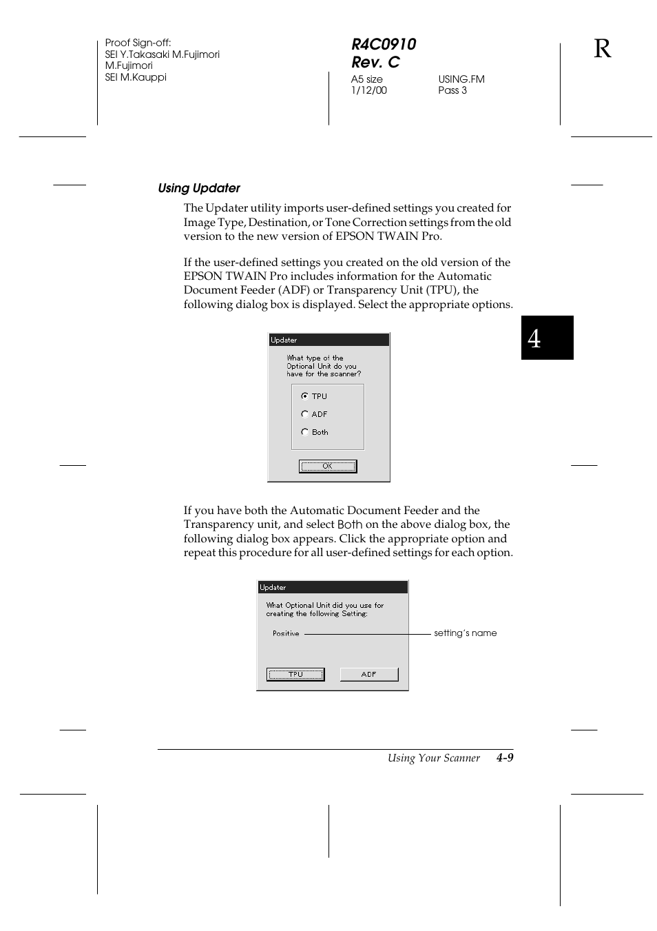Using updater | Epson 1600 User Manual | Page 83 / 215