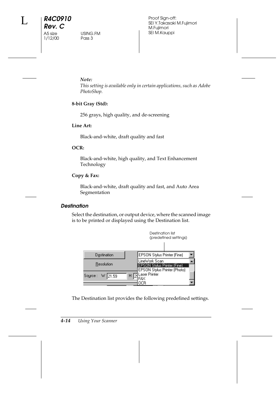 Destination | Epson 1600 User Manual | Page 88 / 215