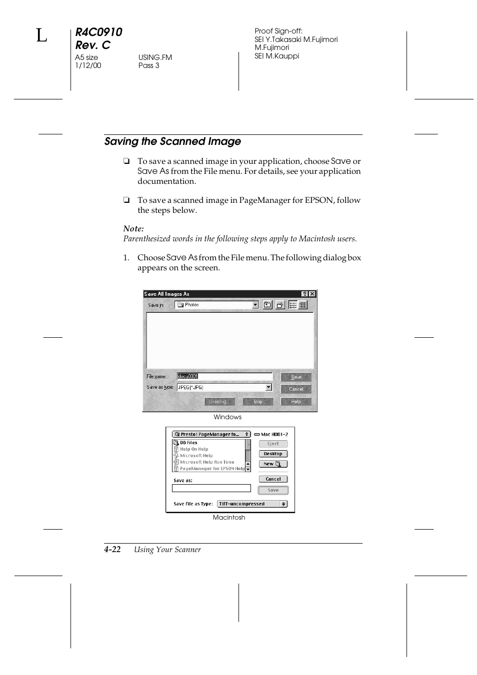 Saving the scanned image, Saving the scanned image -22 | Epson 1600 User Manual | Page 96 / 215