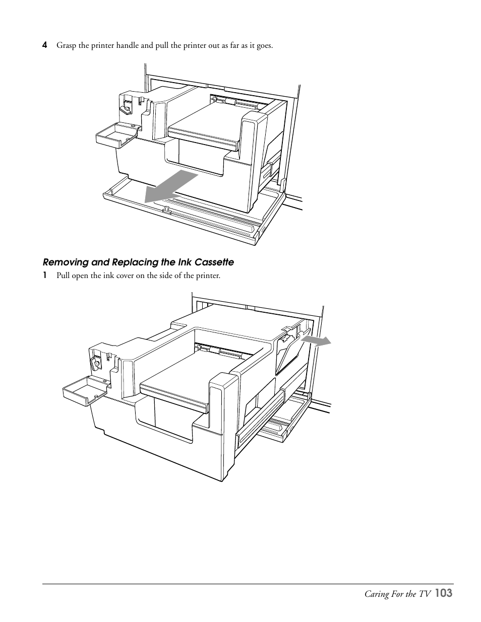 Removing and replacing the ink cassette | Epson LS47P2 User Manual | Page 103 / 136