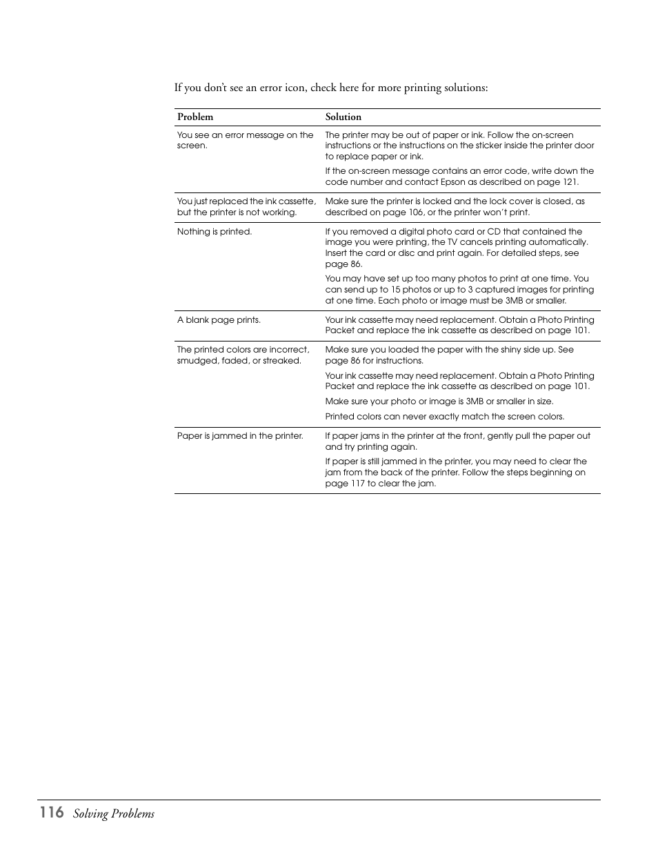 Solving problems | Epson LS47P2 User Manual | Page 116 / 136