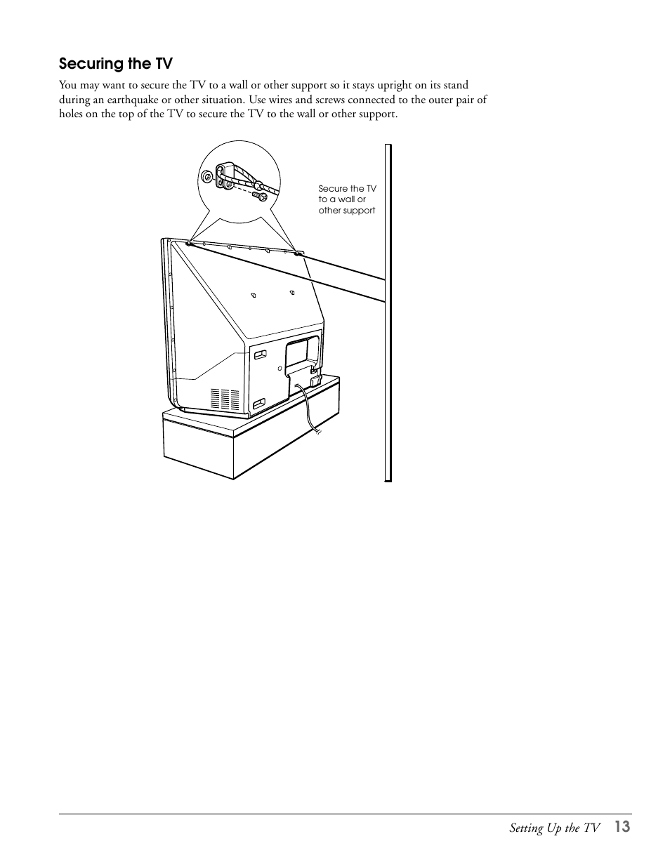 Securing the tv | Epson LS47P2 User Manual | Page 13 / 136