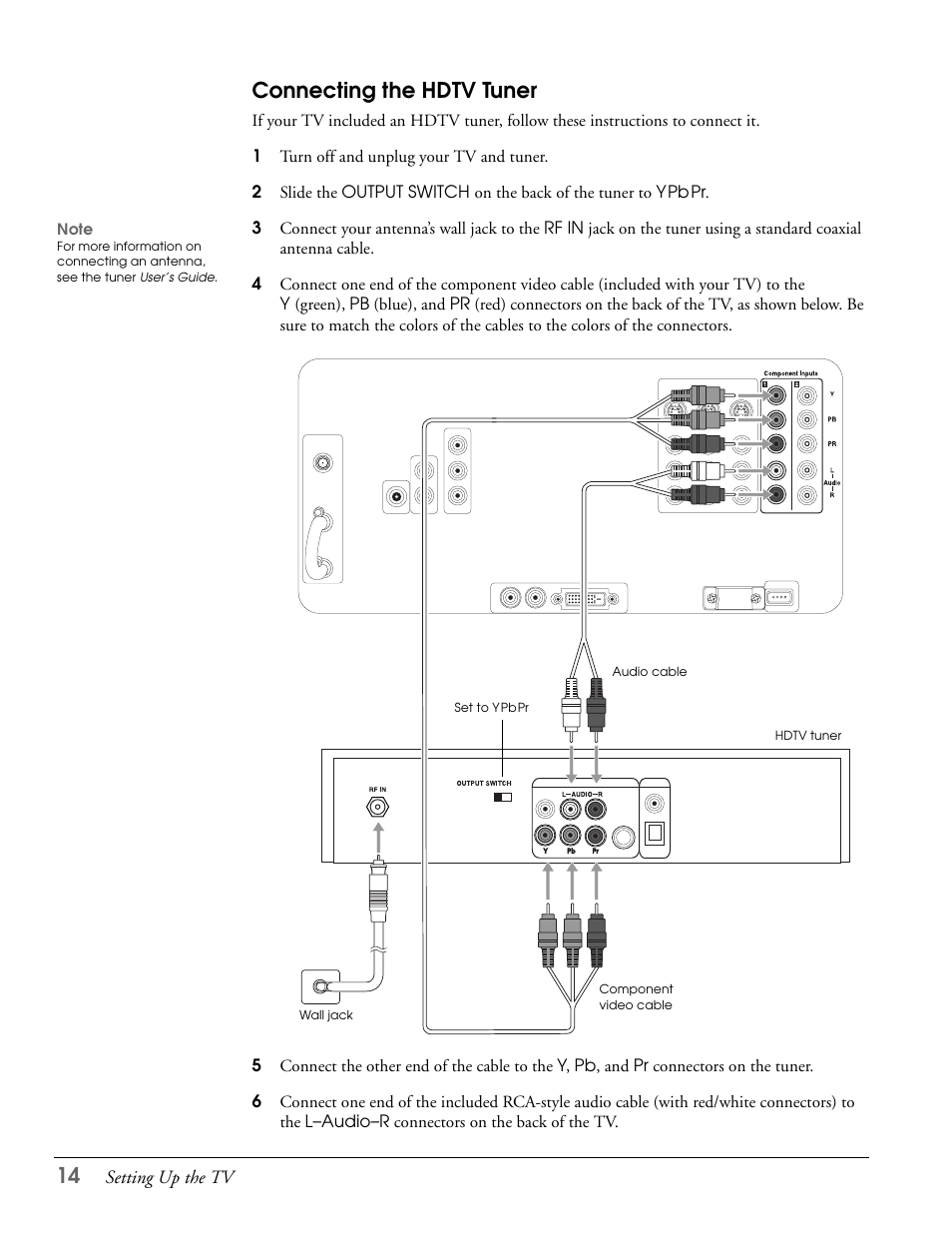 Connecting the hdtv tuner | Epson LS47P2 User Manual | Page 14 / 136