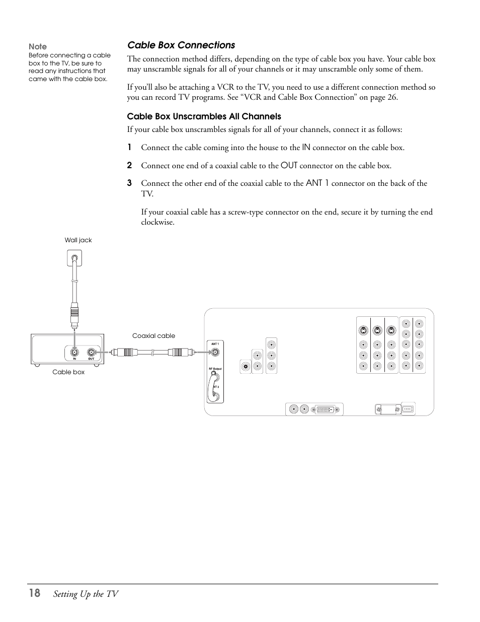 Cable box connections | Epson LS47P2 User Manual | Page 18 / 136