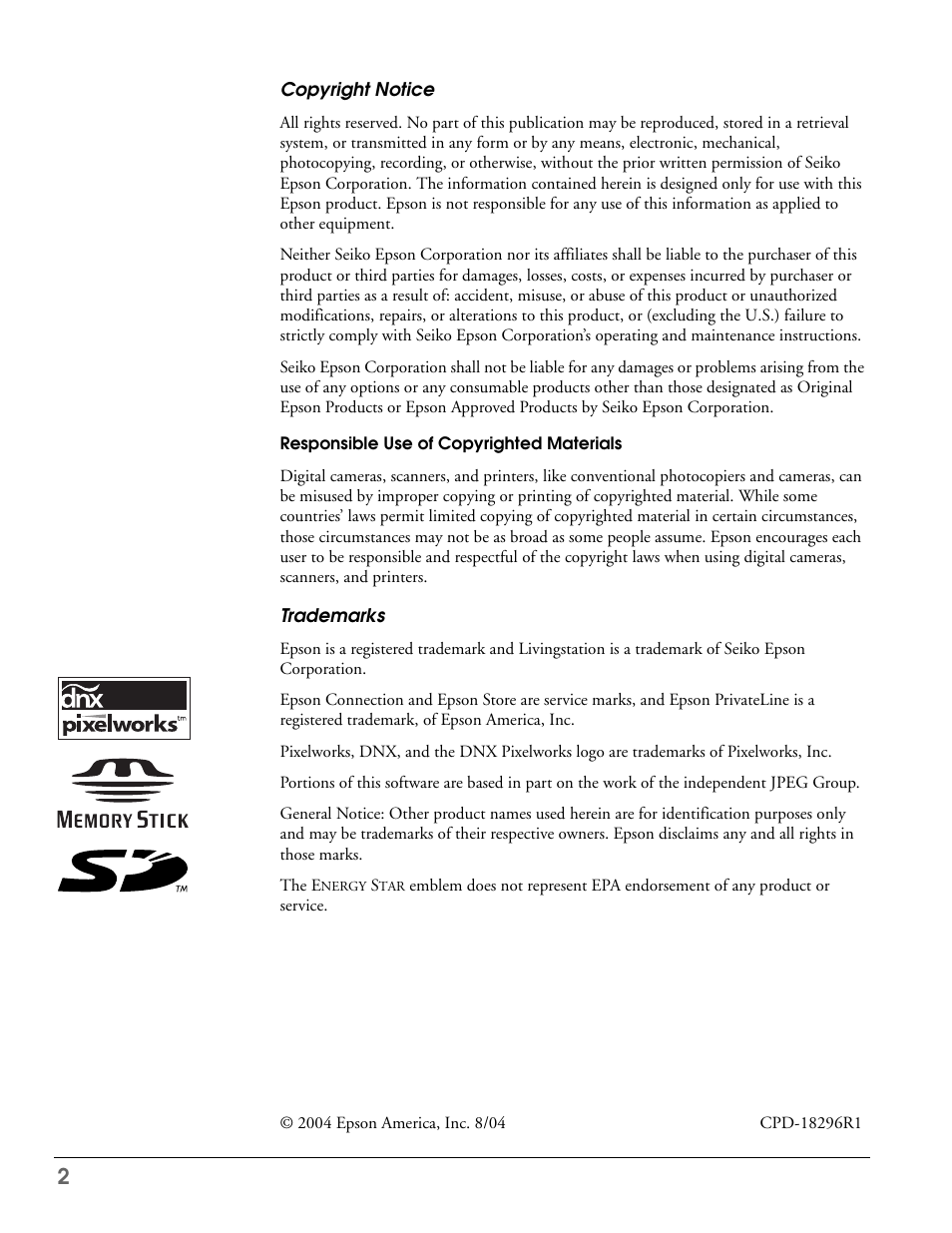 Epson LS47P2 User Manual | Page 2 / 136