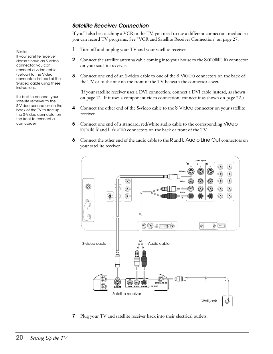 Satellite receiver connection | Epson LS47P2 User Manual | Page 20 / 136