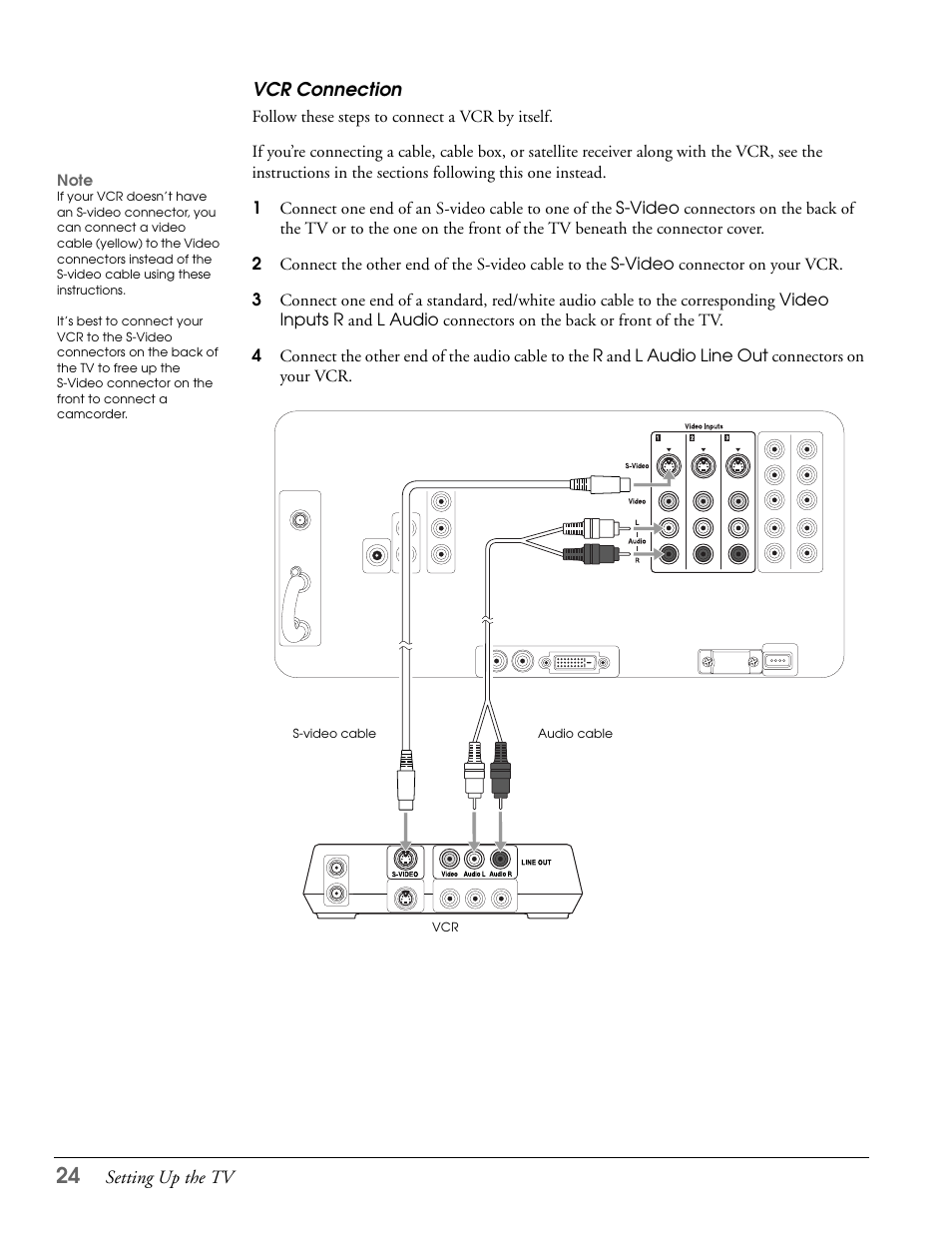 Vcr connection | Epson LS47P2 User Manual | Page 24 / 136