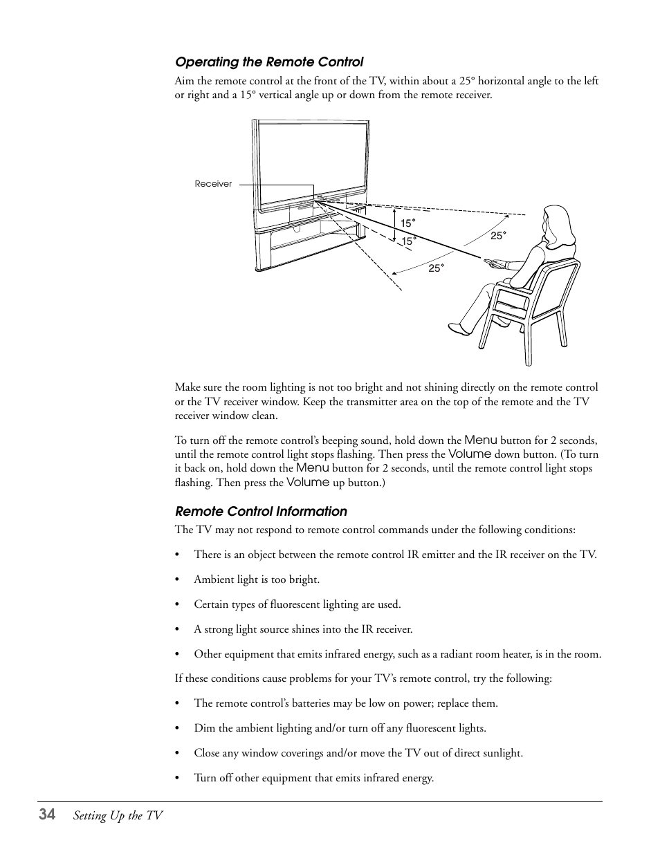 Operating the remote control, Remote control information | Epson LS47P2 User Manual | Page 34 / 136