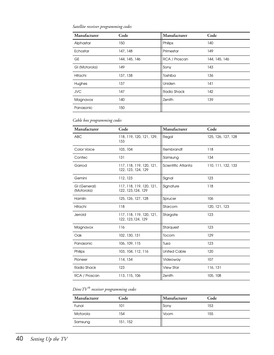 Setting up the tv | Epson LS47P2 User Manual | Page 40 / 136