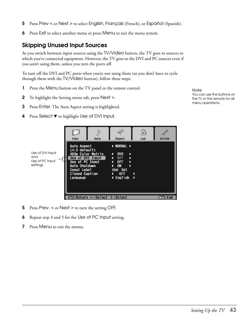 Skipping unused input sources | Epson LS47P2 User Manual | Page 43 / 136