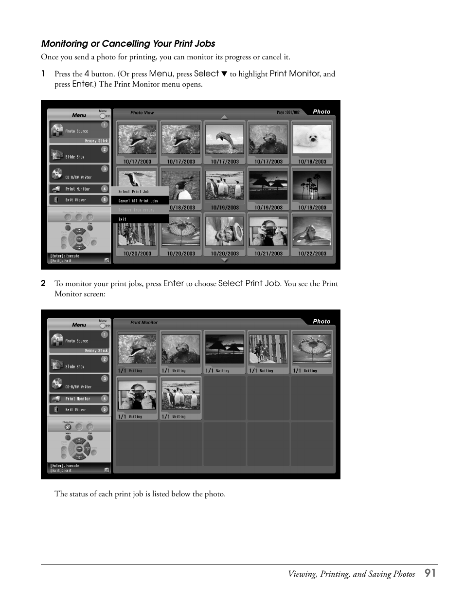 Monitoring or cancelling your print jobs | Epson LS47P2 User Manual | Page 91 / 136