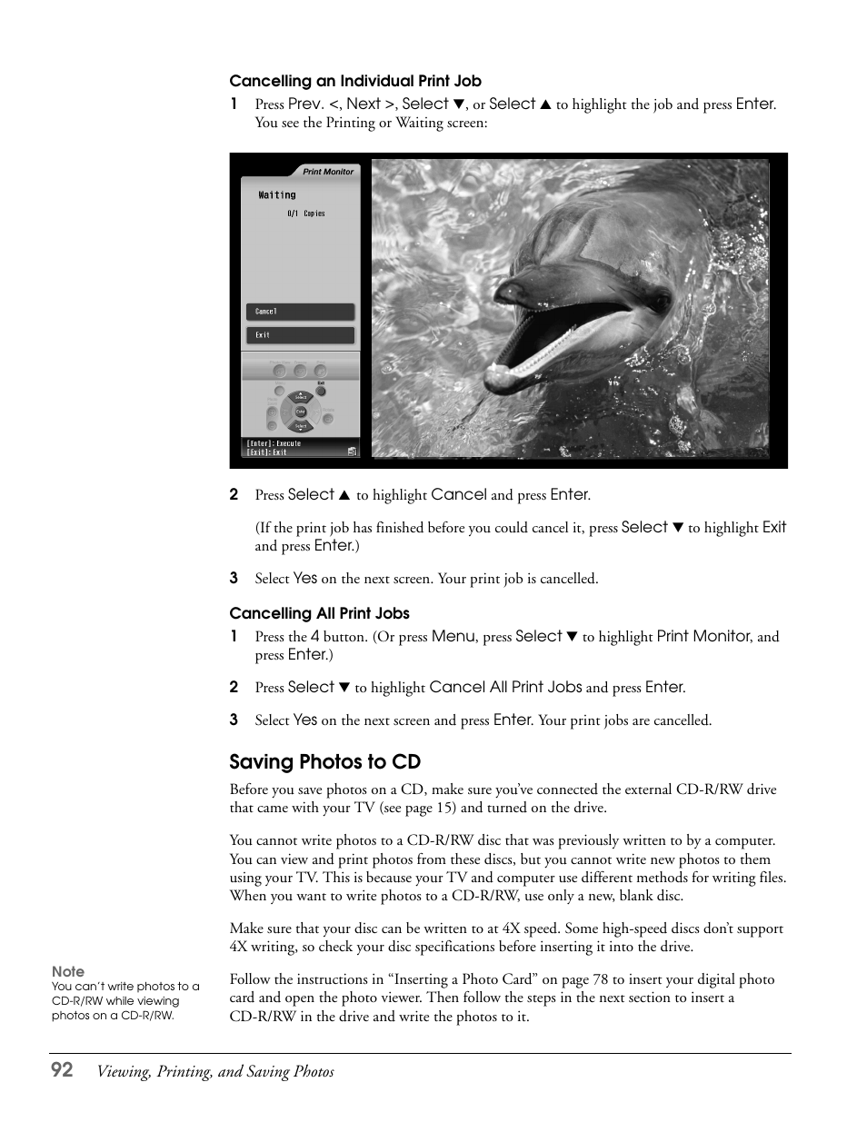 Saving photos to cd | Epson LS47P2 User Manual | Page 92 / 136