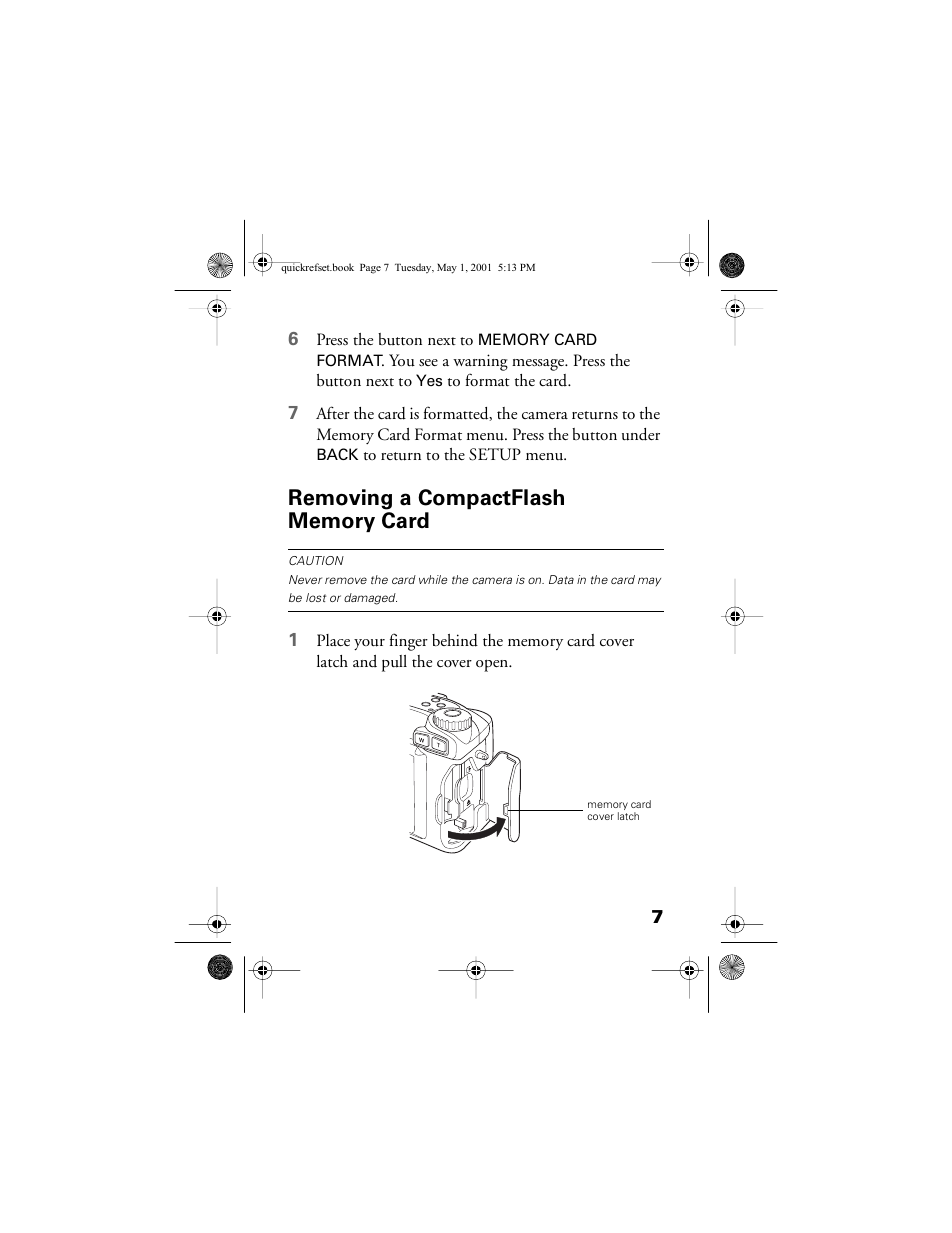 Removing a compactflash memory card | Epson PhotoPC 3100Z User Manual | Page 11 / 31