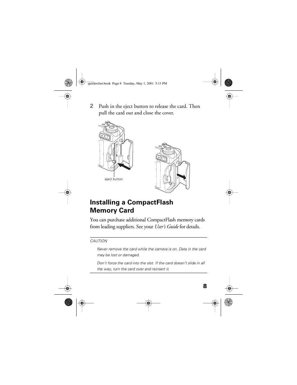 Installing a compactflash memory card | Epson PhotoPC 3100Z User Manual | Page 12 / 31