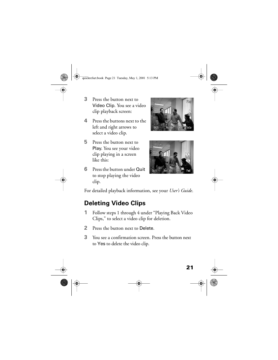 Deleting video clips | Epson PhotoPC 3100Z User Manual | Page 25 / 31