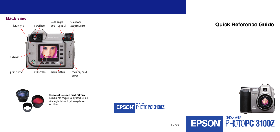 Back view, Quick reference guide | Epson PhotoPC 3100Z User Manual | Page 30 / 31