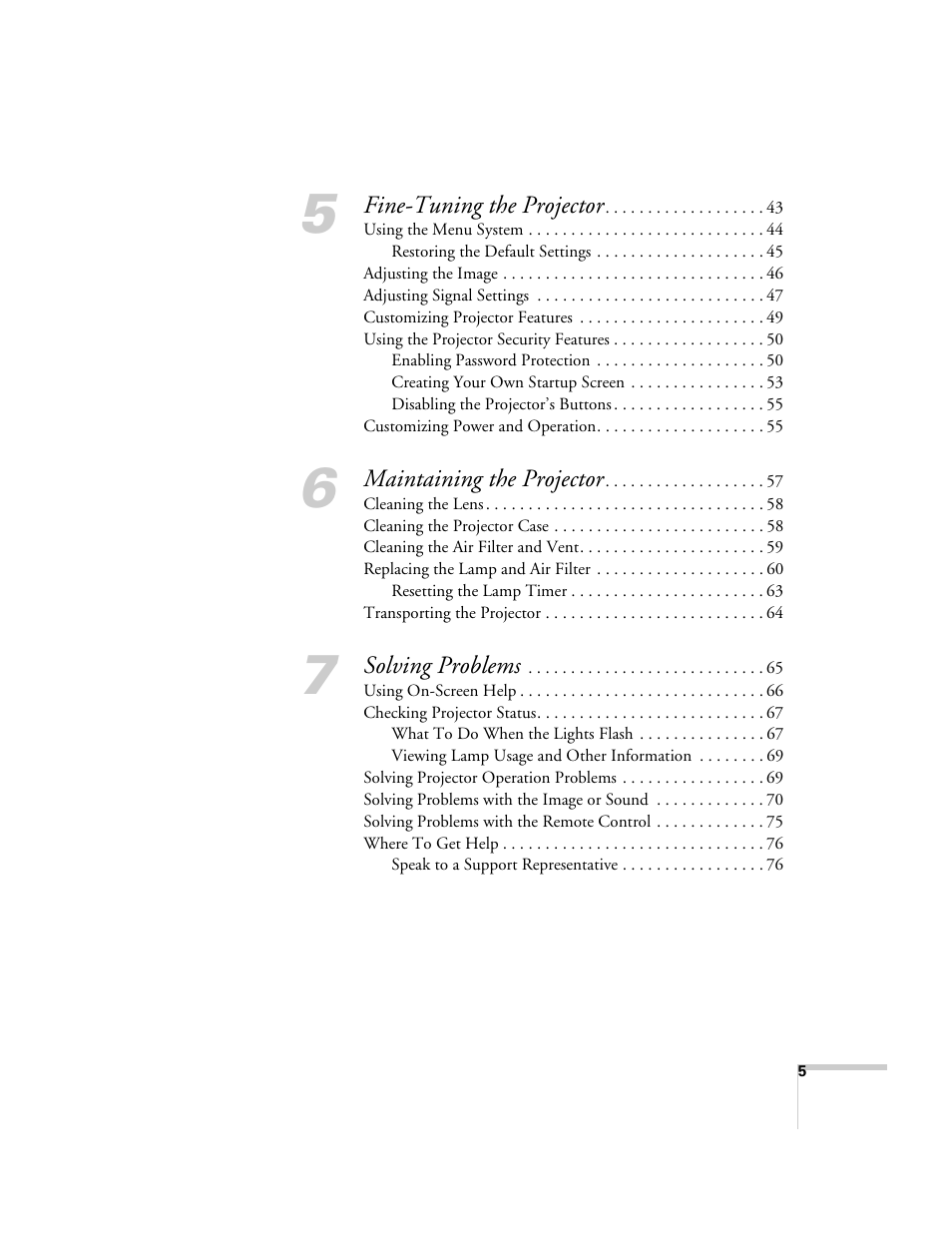 Epson PowerLite 1700c/1710c User Manual | Page 5 / 100