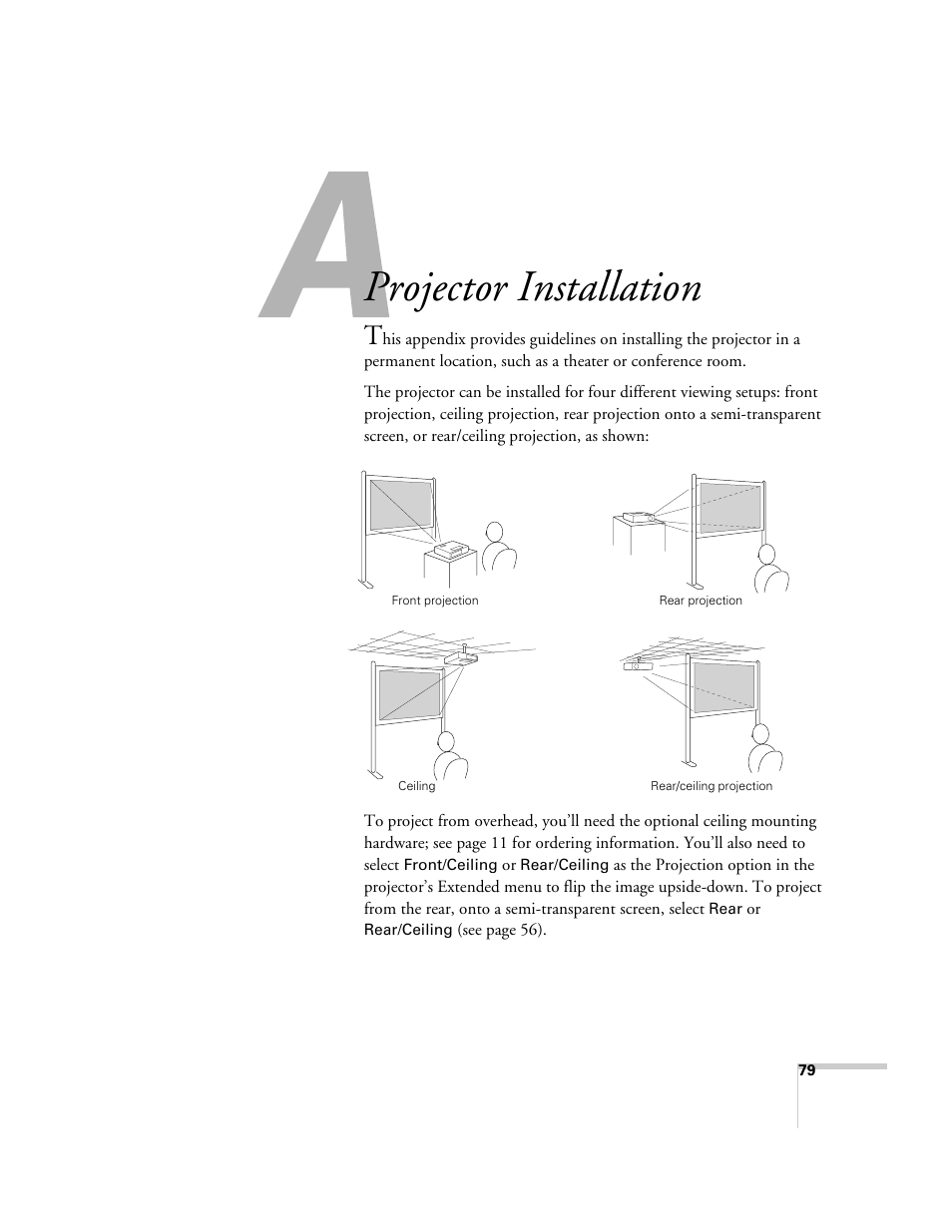 Projector installation | Epson PowerLite 1700c/1710c User Manual | Page 79 / 100