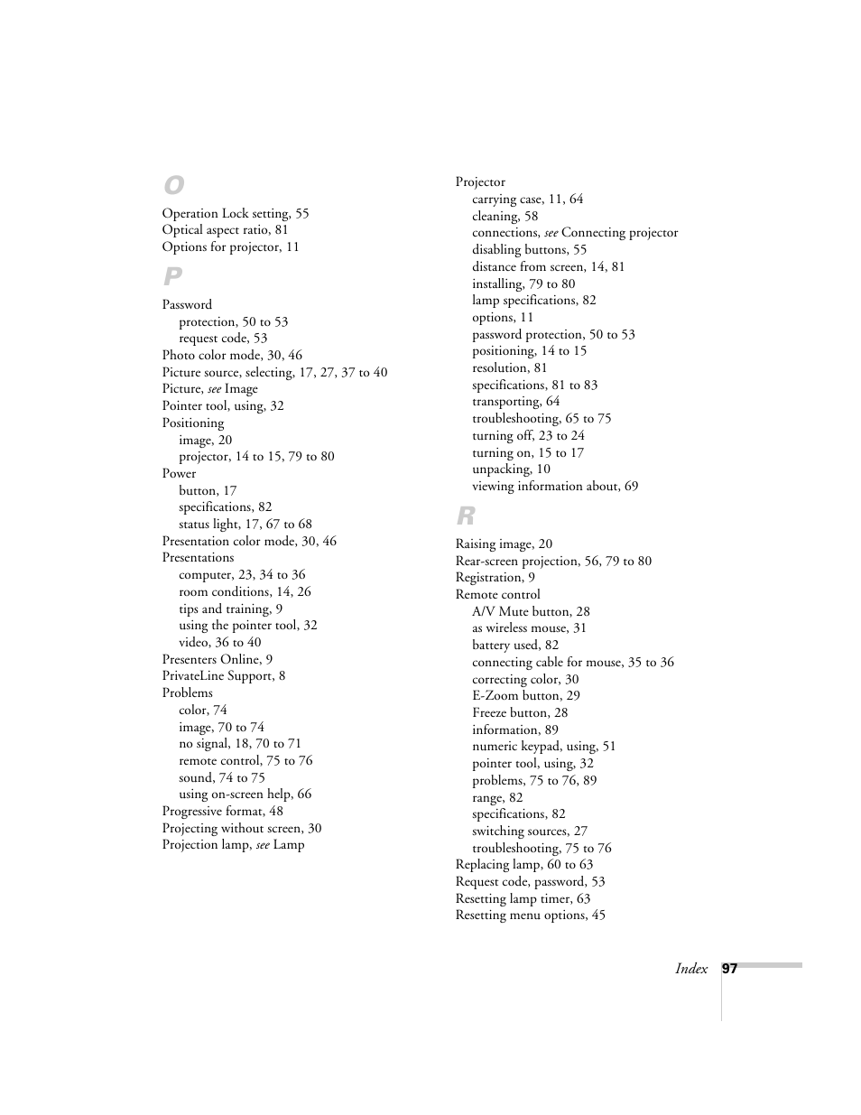 Epson PowerLite 1700c/1710c User Manual | Page 97 / 100