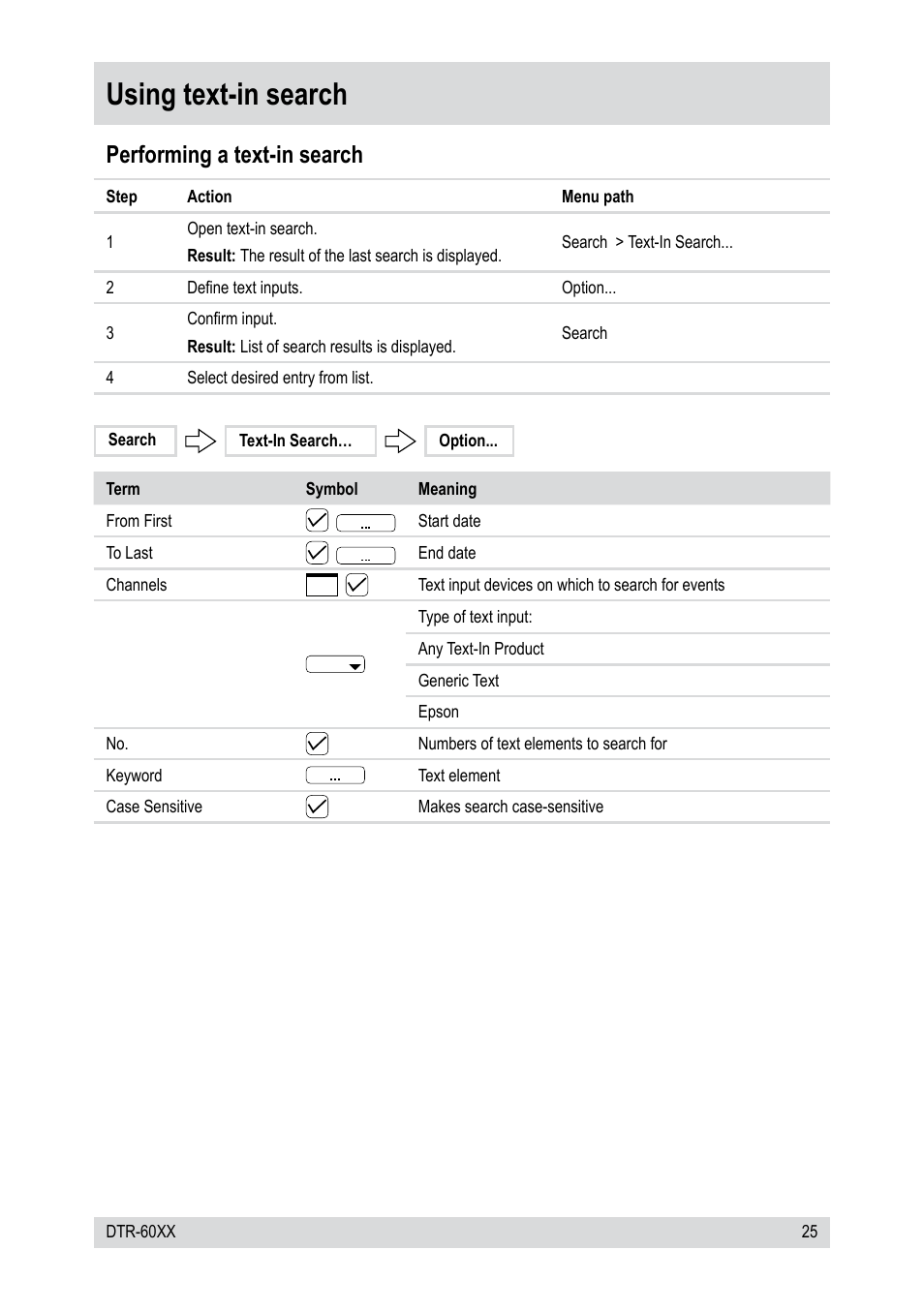 Using text-in search, Performing a text-in search | Epson DTR-6008/250CD User Manual | Page 25 / 72