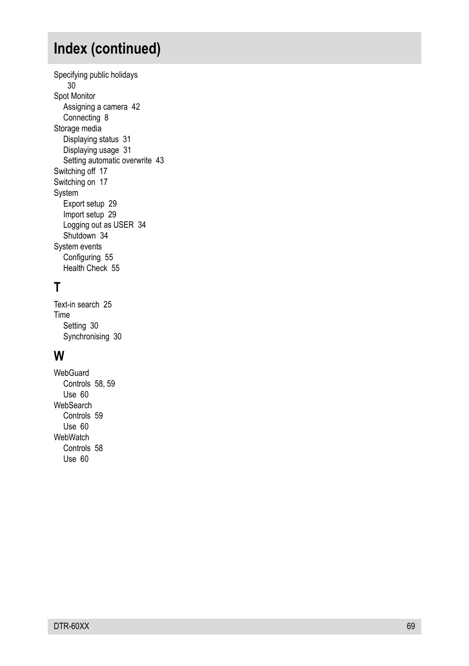 Index (continued) | Epson DTR-6008/250CD User Manual | Page 69 / 72