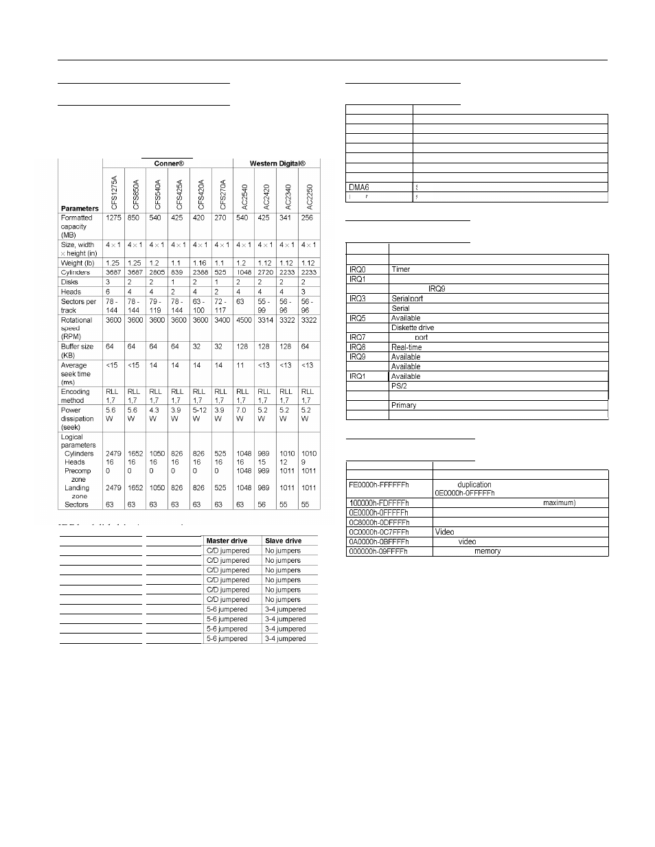 Hard disk drive information, Dma assignments, Hardware interrupts | System memory map, Hard disk drive information dma assignments | Epson ACTIONTOWER 7000 User Manual | Page 7 / 10