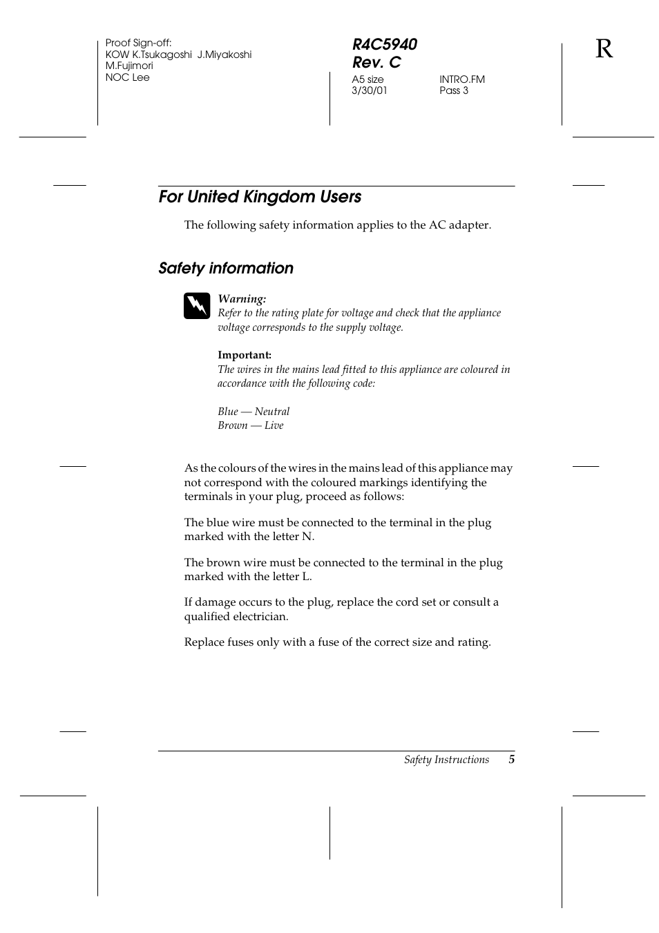 For united kingdom users, Safety information | Epson 1240U Photo User Manual | Page 11 / 48