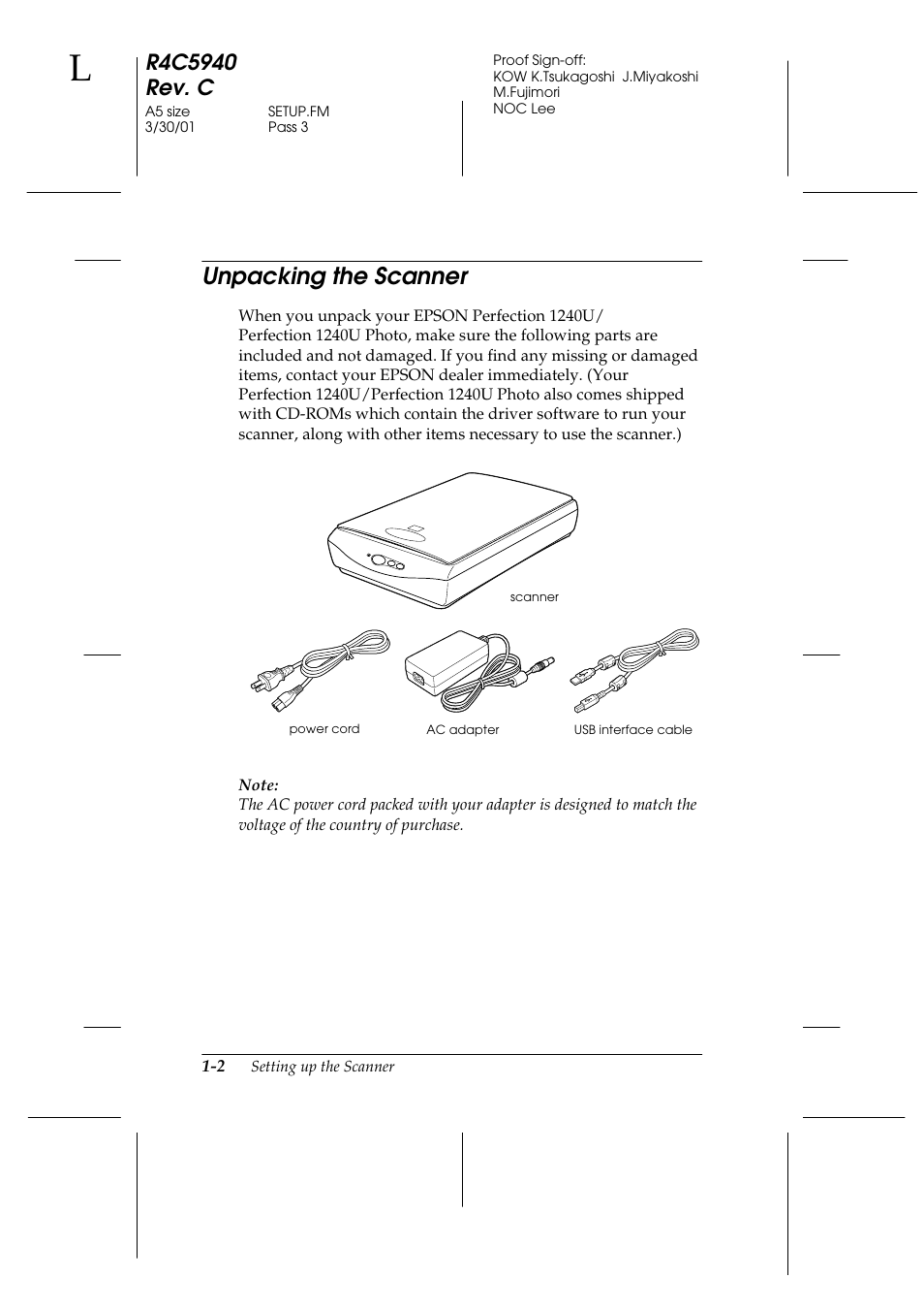 Unpacking the scanner, Unpacking the scanner -2 | Epson 1240U Photo User Manual | Page 14 / 48
