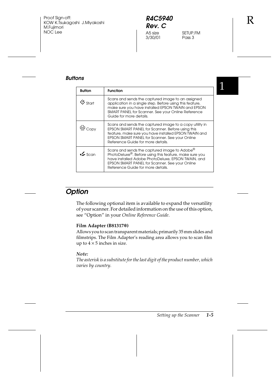 Buttons, Option, Option -5 | Epson 1240U Photo User Manual | Page 17 / 48