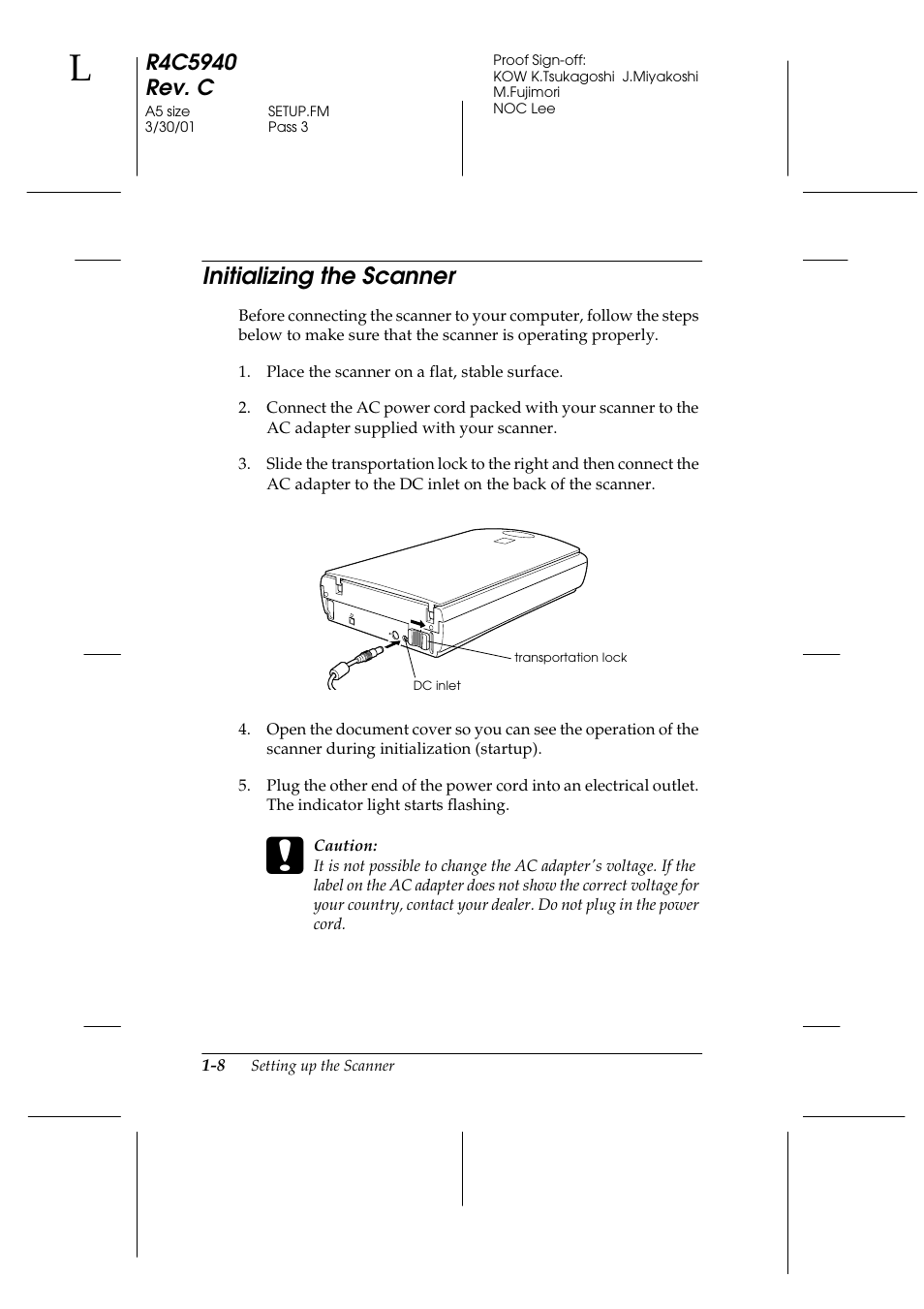 Initializing the scanner, Initializing the scanner -8 | Epson 1240U Photo User Manual | Page 20 / 48