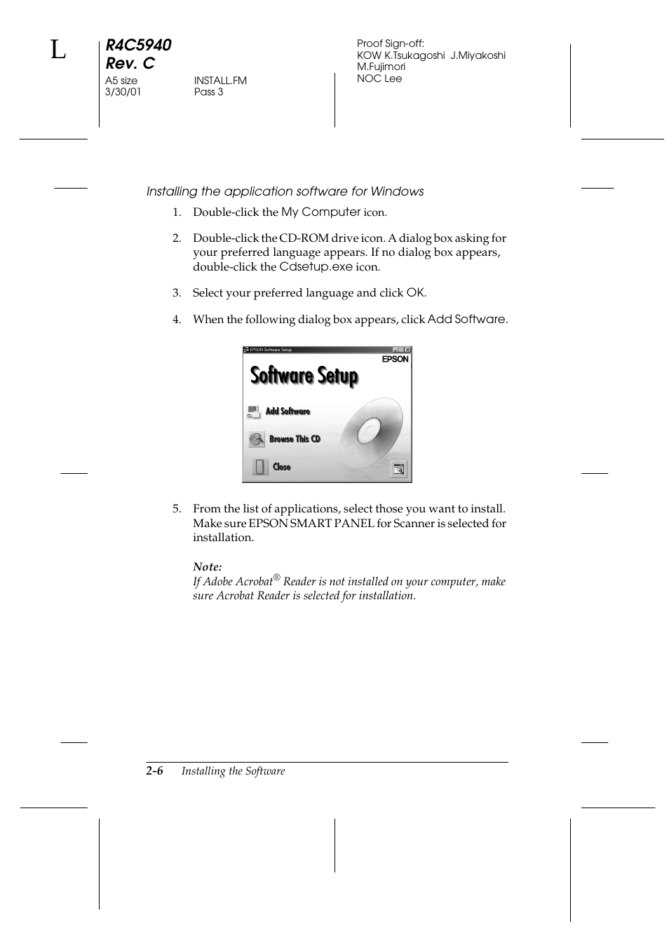 Installing the application software for windows | Epson 1240U Photo User Manual | Page 30 / 48